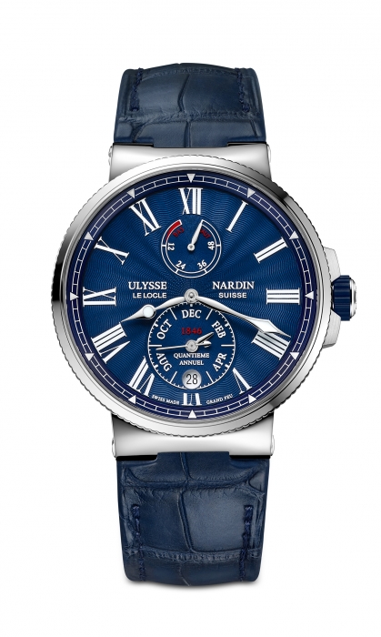 Marine Annual Calendar ChronometerПростой в использовании и технически совершенный хронометр. Мануфактурный калибр UN-113 с кремниевой пружиной и
