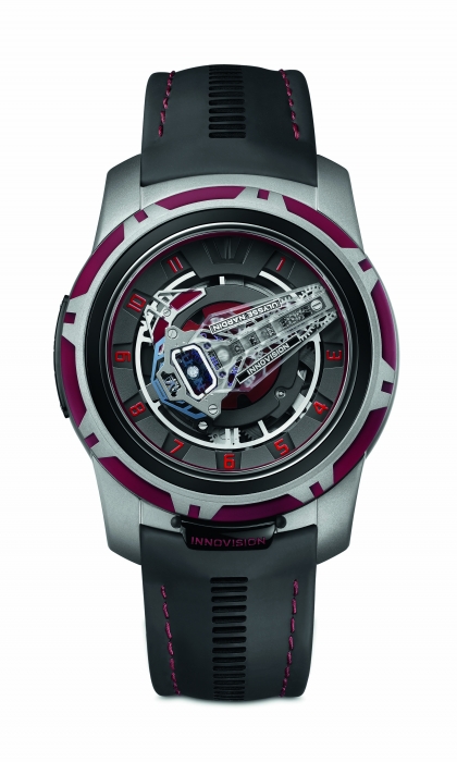 InnoVision 2Вписан золотыми буквами в историю часовой индустрии. Механизм помещен внутрь стрелки, а корпус является барабаном, внутри которого