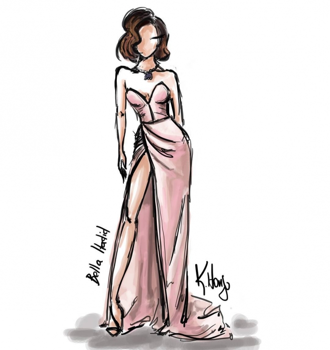 Платье модели с открытия фестиваля в скетче @kasselinhonjo