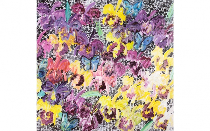 Хант Слонем. Каттлеи и бабочки морфо. 2016. Х.,м. 91.4 х 121.9