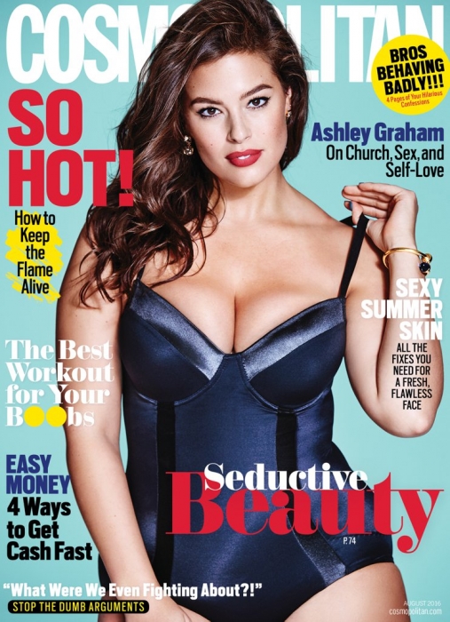 Плюс-сайз модель Эшли Грэм на обложке американского Cosmopolitan, 2016 год
