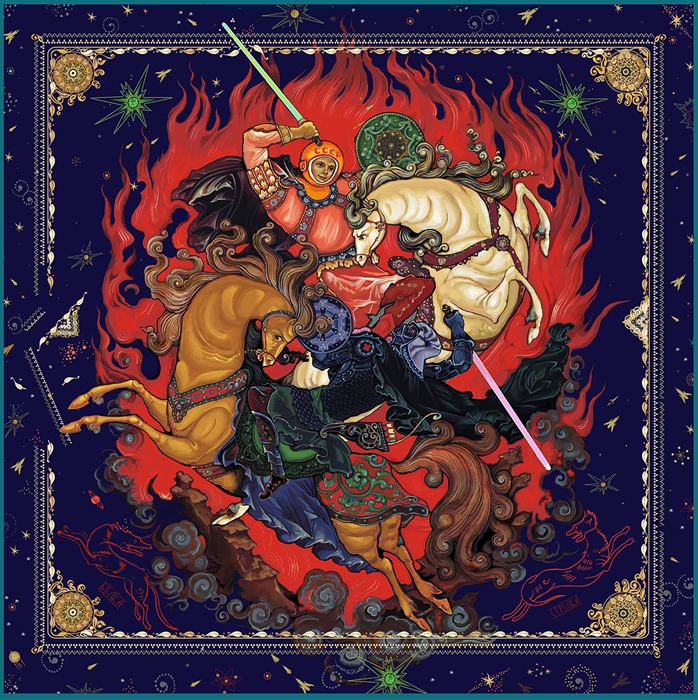 Шелковый платок, дизайн Миши Бастера. Выставляются для привлечения к акции краундфандинга