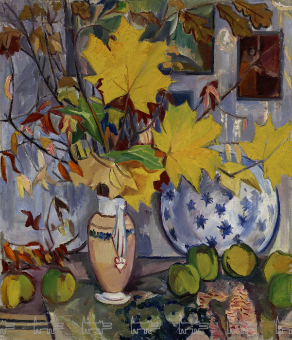 Н. Гончарова, "Осенний букет", (Айва и листья клена). 1908 г.