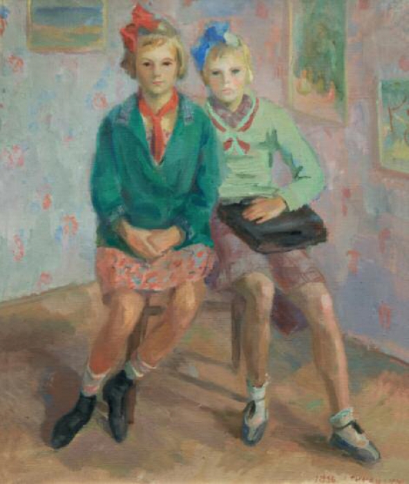 Лидия Тимошенко, "Две девочки-школьницы", 1936