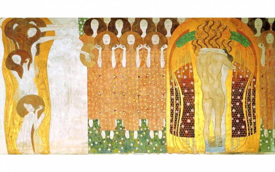 Густав Климт, «Бетховенский фриз. Фрагмент. Искусства, Хор ангелов Рая», 1902 год