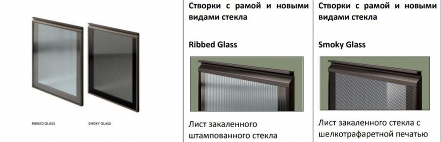 Створки с рамой и новыми видами стекла Smoky Glass