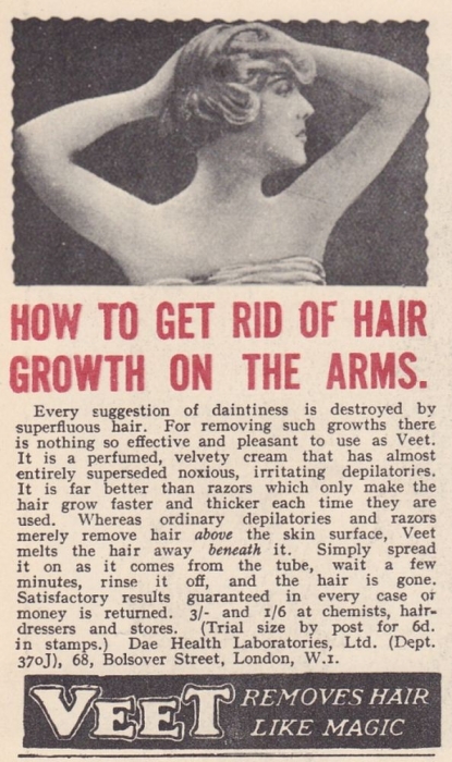 Реклама крема для депиляции Veet, 1920-е годы