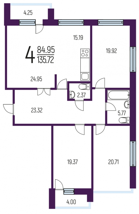 Стоимость этой квартиры - 11 943 360,0 р.Общая площадь - 135,72 кв.м.