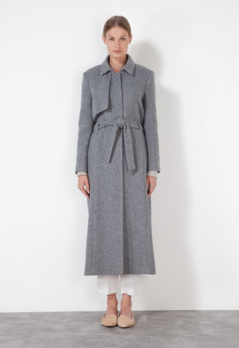 Длинное пальто из полушерсти с узором в «елочку», 23 940 рублей