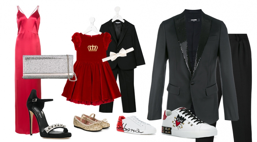 Для нее: платье Zac Zac Posen, 65 830 руб.; декорированные босоножки Loriblu, 29 752 руб.; сумка на плечо Jimmy Choo, 38 200 руб. Для девочки