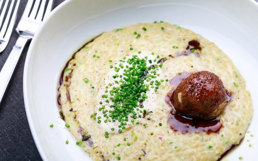 Орзотто с крутоном из костного мозга с хреном