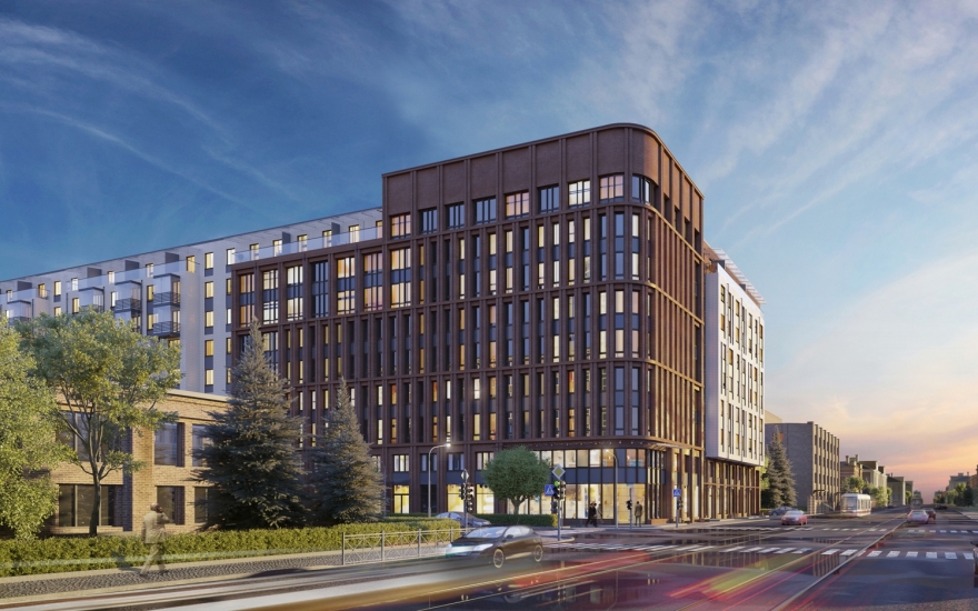 Мастерская «Интерколумниум» Евгения Подгорнова разработала архитектурный облик в стиле неомодернизма с регулярным ритмом оконных проемов и