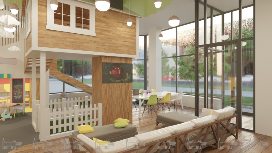 На первом этаже Северной Башни располагается детский клуб, предоставляющий каждому юному жителю полную свободу для творчества. Этот красочный мини