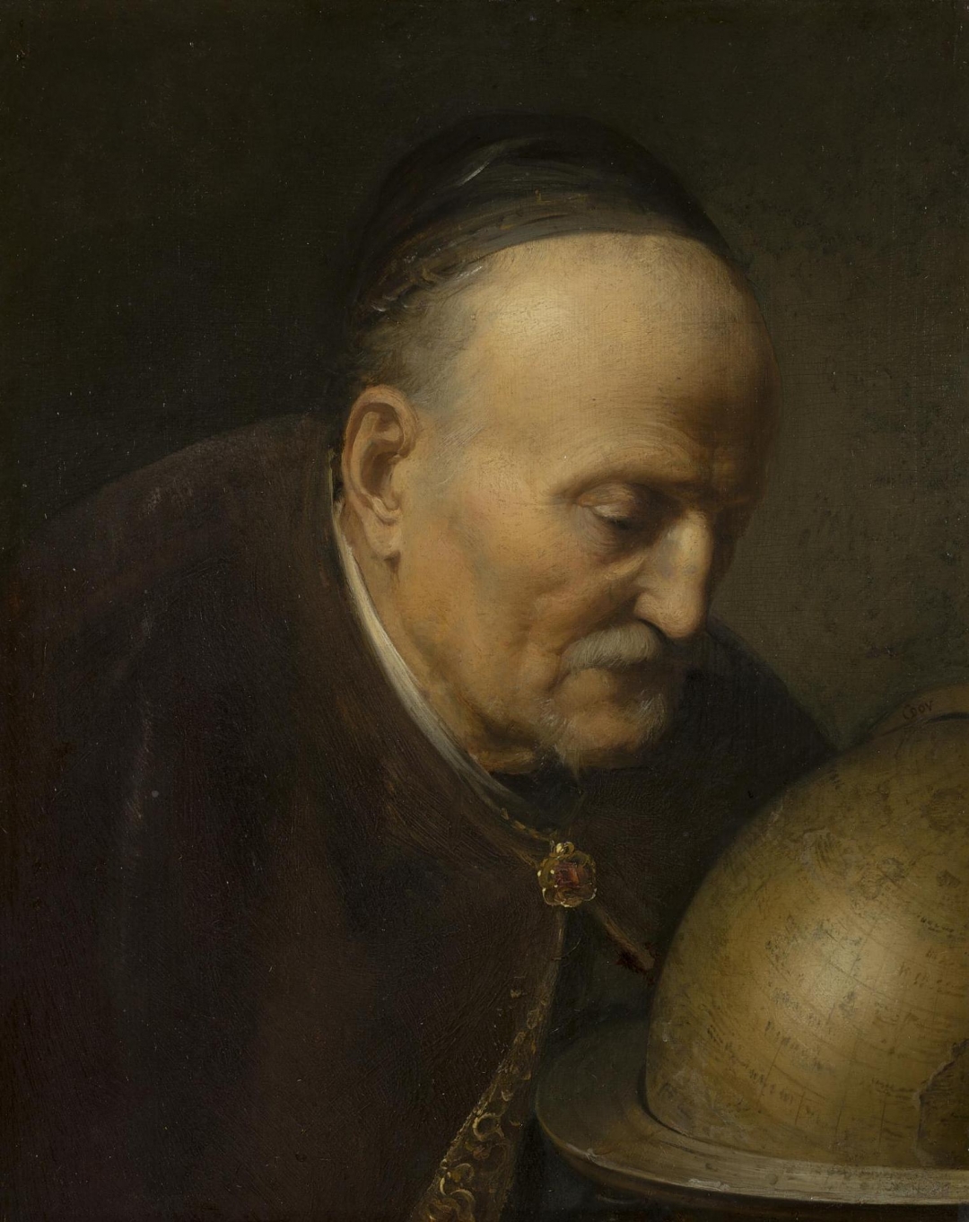 Герард (Геррит) Доу, Старик рассматривающий глобус (Гераклит ?), Голландия, около 1628 г.