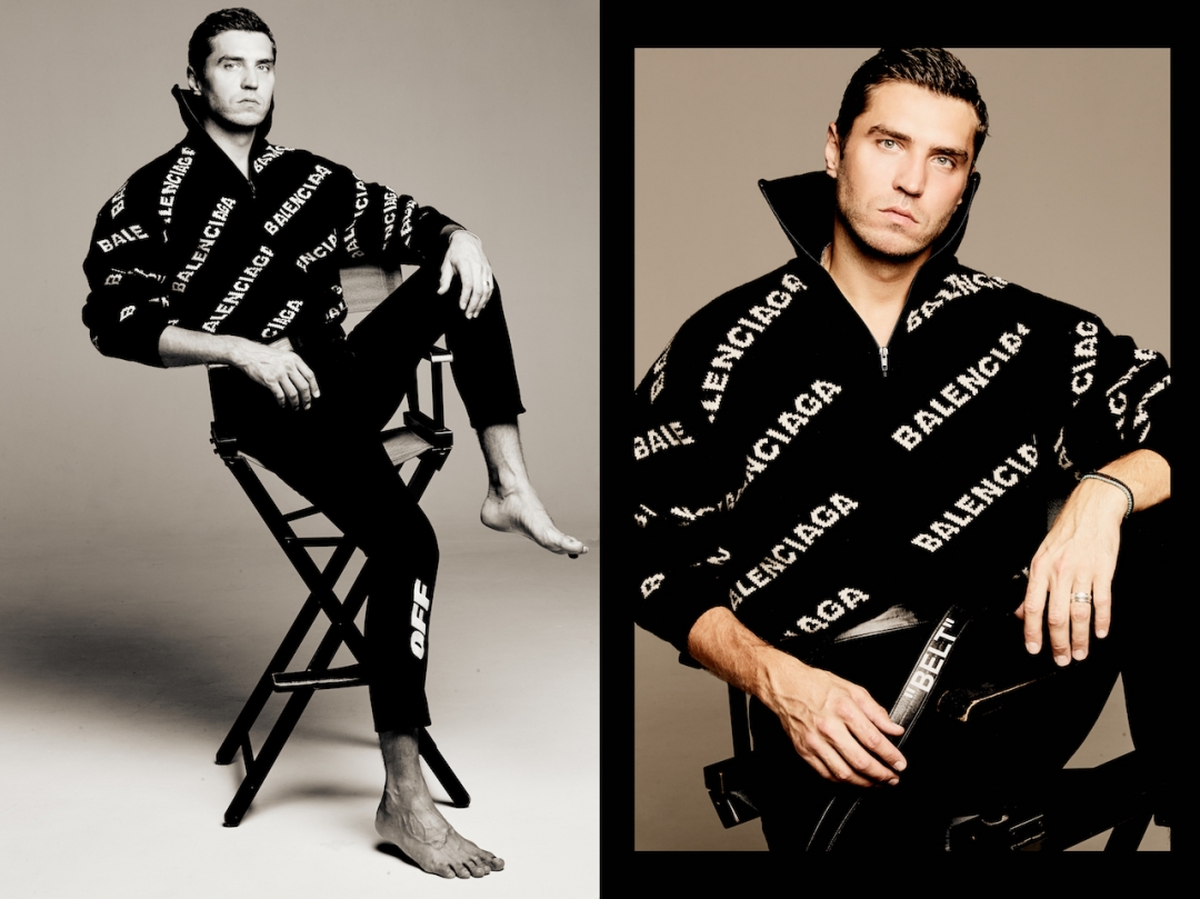 Свитер Balenciaga, брюки Off-White (все — ДЛТ)