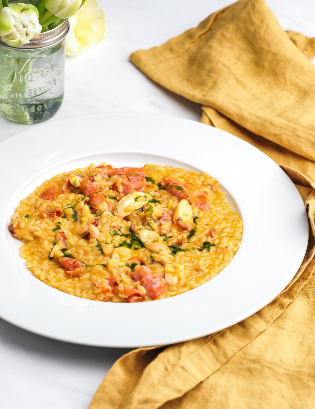 Орзо с осьминогом и чоризо