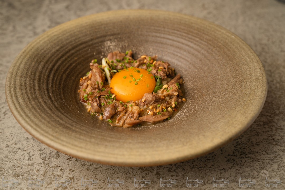 Утка конфи, грибное ризотто