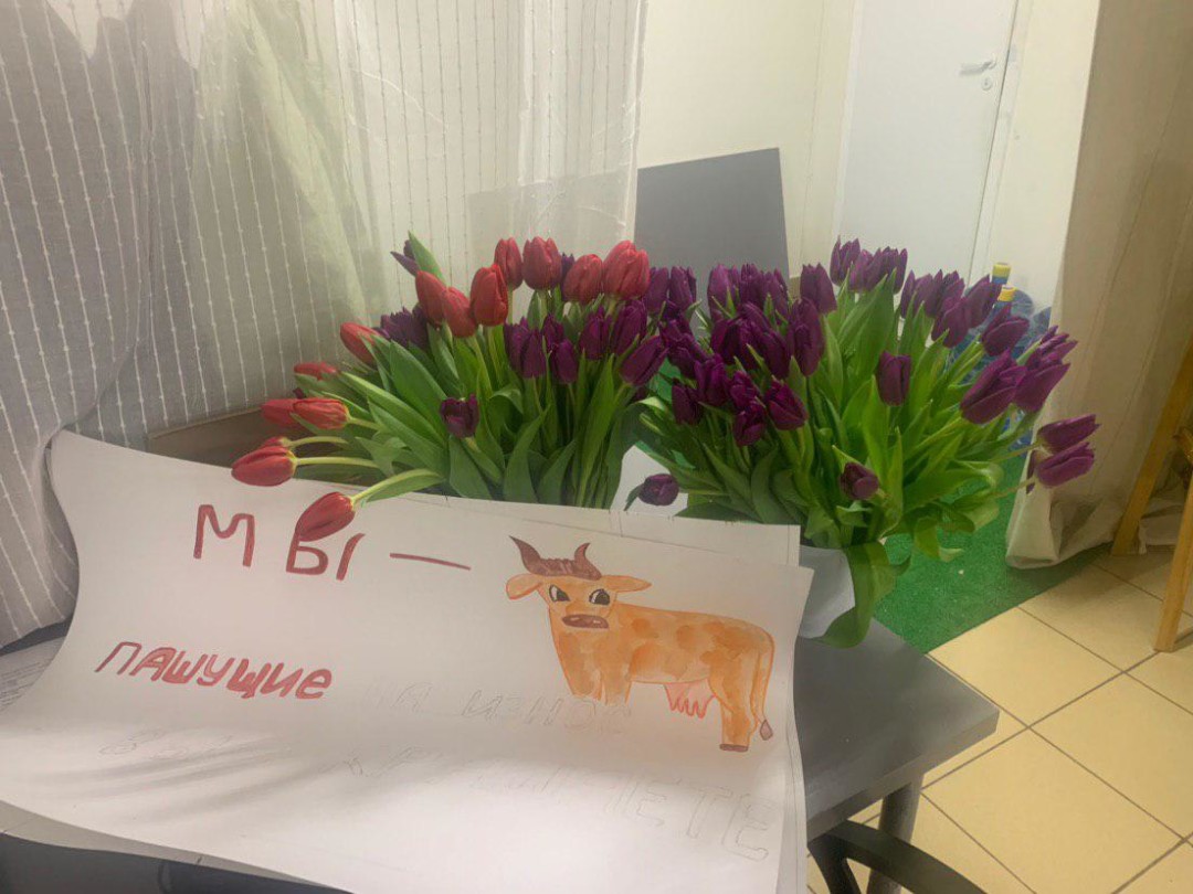 Ведра с цветами в кафе «Симона»