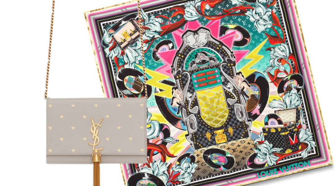 Клатч SAINT LAURENT, платок Louis Vuitton