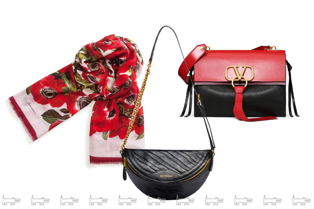 Платок Dolce&Gabbana, сумка Balenciaga и Valentino