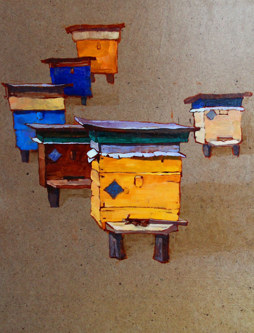 Олеся Глазьева, «Медовая геометрия». Оргалит, масло. 73х55 см. 2018