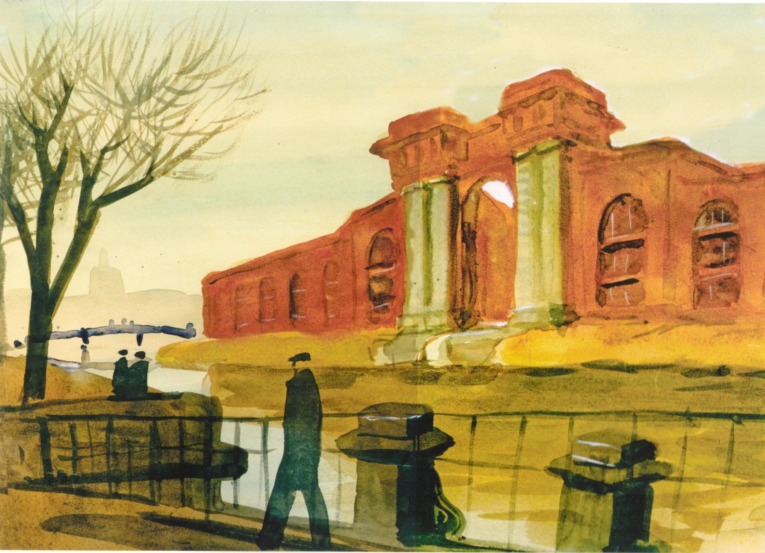 Н. Лапшин. Новая Голландия. 1940. Бумага, акварель. 30.5 х 42. Собрание семьи Березовских