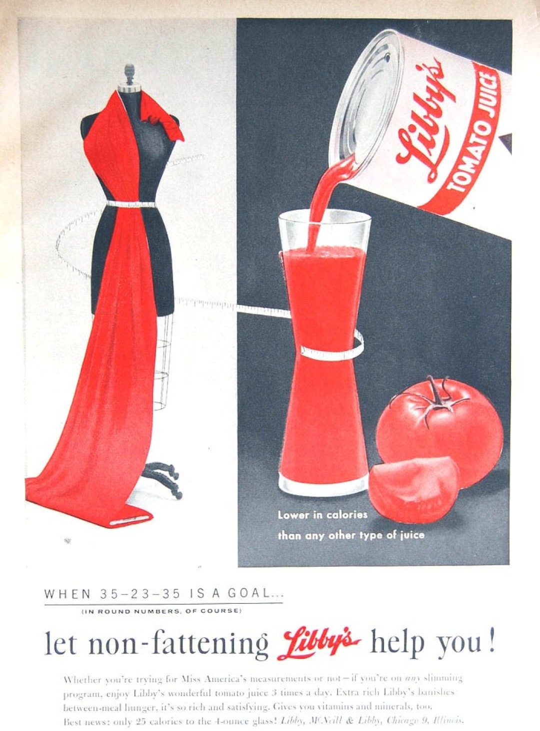 Реклама 1950-х годов, отражающая стремление к конкретным меркам