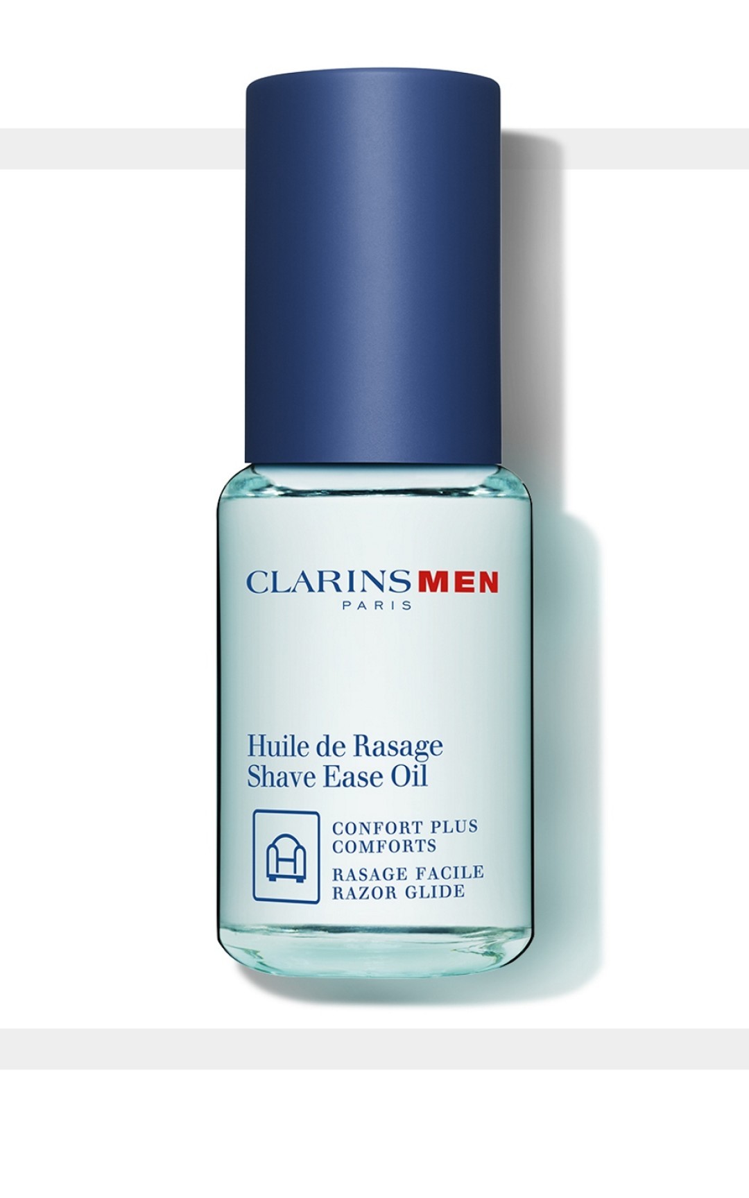 Huile de Rasage от Clarins Масло с экстрактами розмарина, эвкалипта и мяты наносят перед бритьем, а не после: оно подготавливает щетину и смягчает