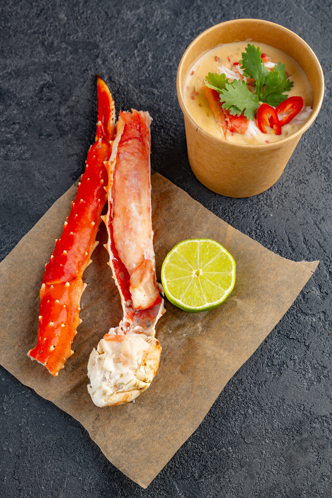 Crab soup, crab legs