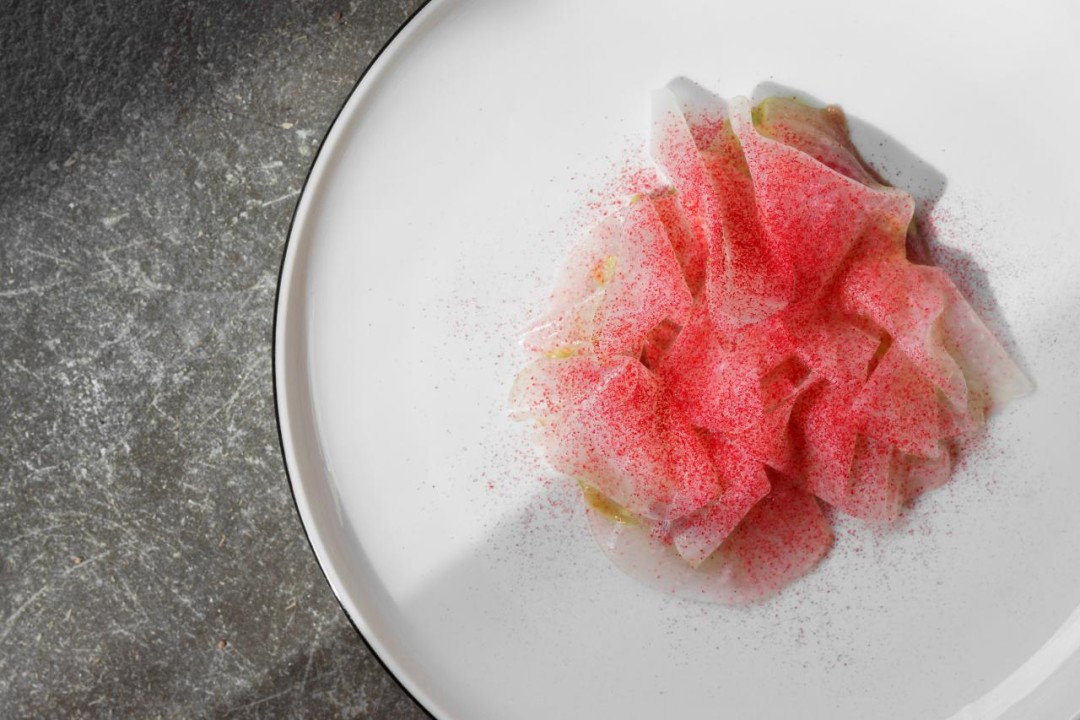 Крудо из кефали с яблочным соусом