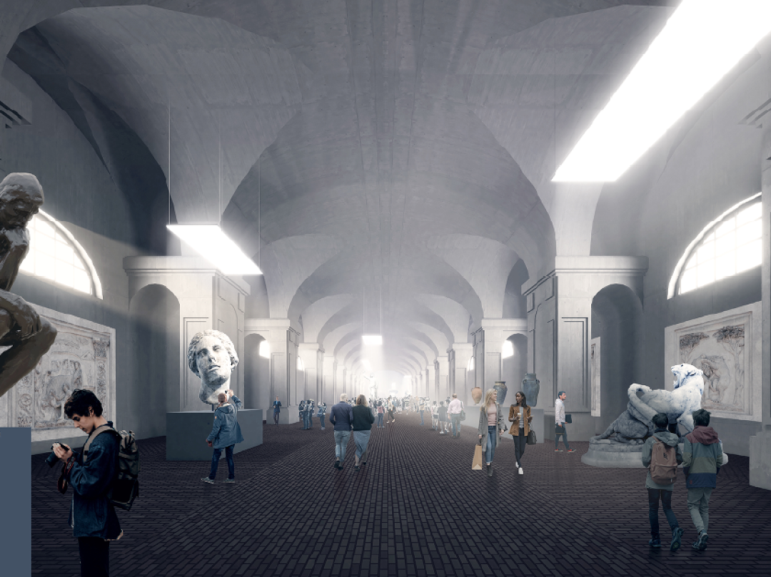 В двух величественных залах северных галерей Конюшенного Ведомства устраиваются экспозиционные пространства. Размеры и высота залов позволяют