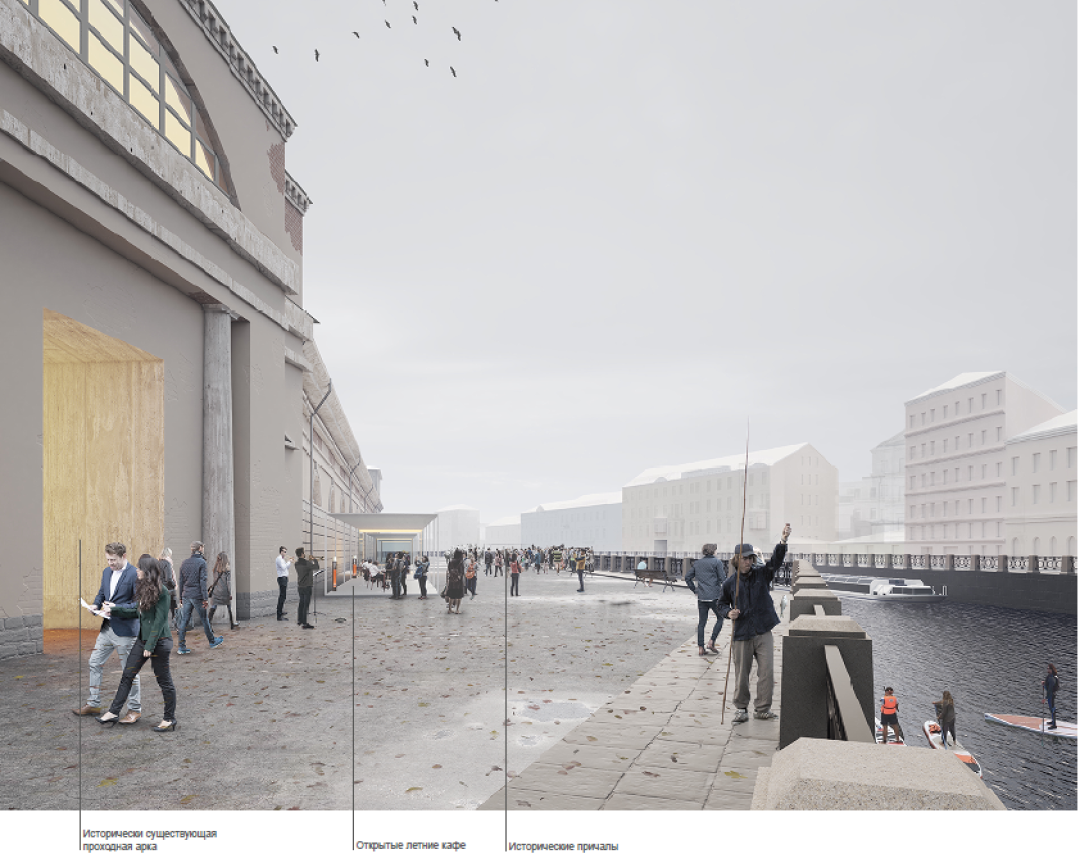 Набережная реки Мойки становится пешеходной. Сюда можно попасть как из двора Конюшенного Ведомства, так и с прилегающих улиц. Здесь размещаются