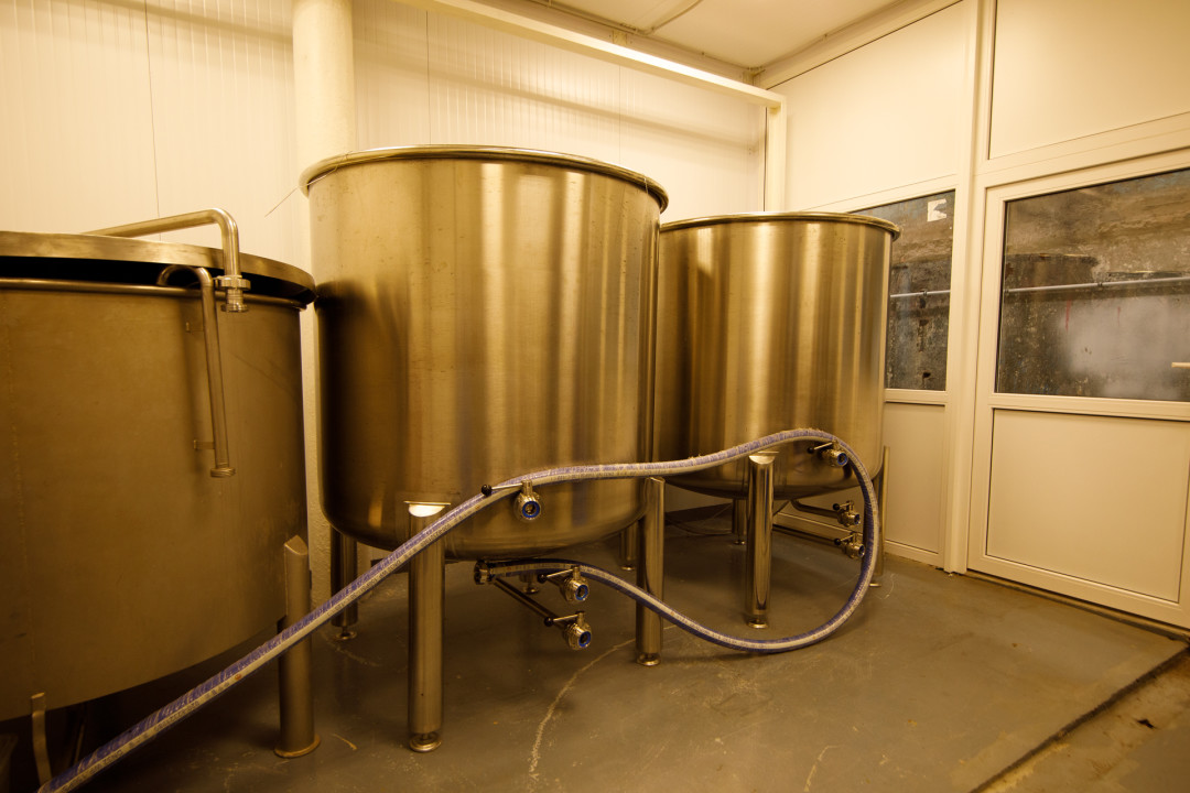 В этих открытых чанах живет чайный гриб, ответственный за первичное брожение комбучи.