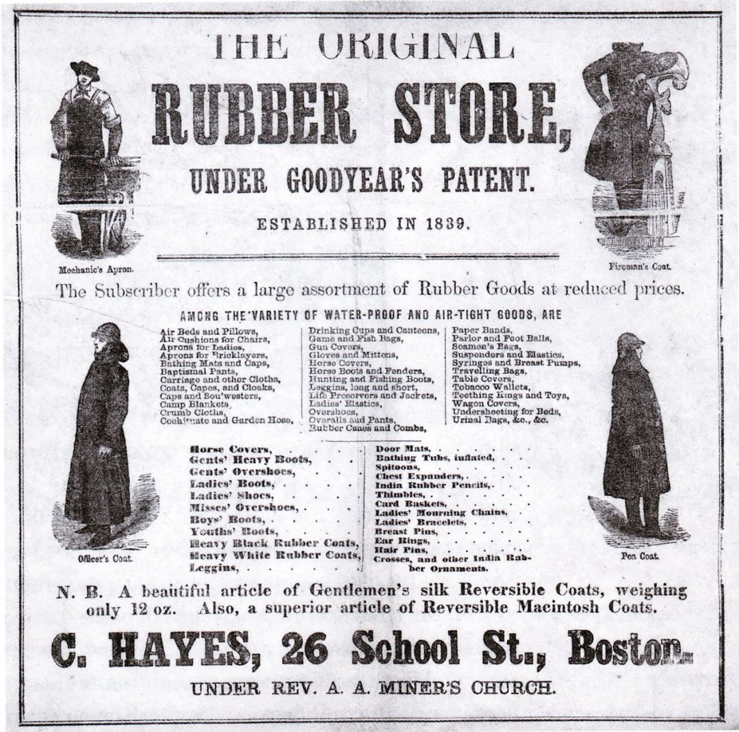 Реклама товаров из прорезиненных материалов, 1860 год