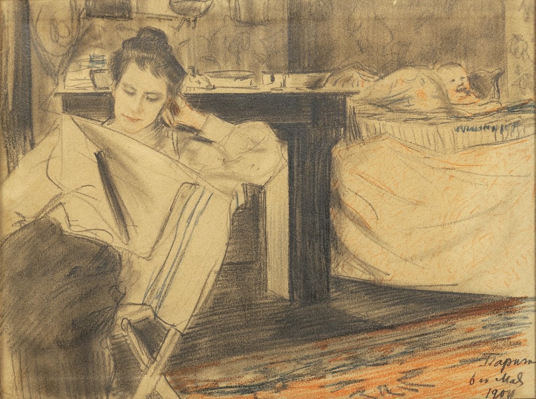 Б. Кустодиев, "Портрет Ю. Кустодиевой с сыном Кириллом", 1904. Антикварная галерея «Петербург»