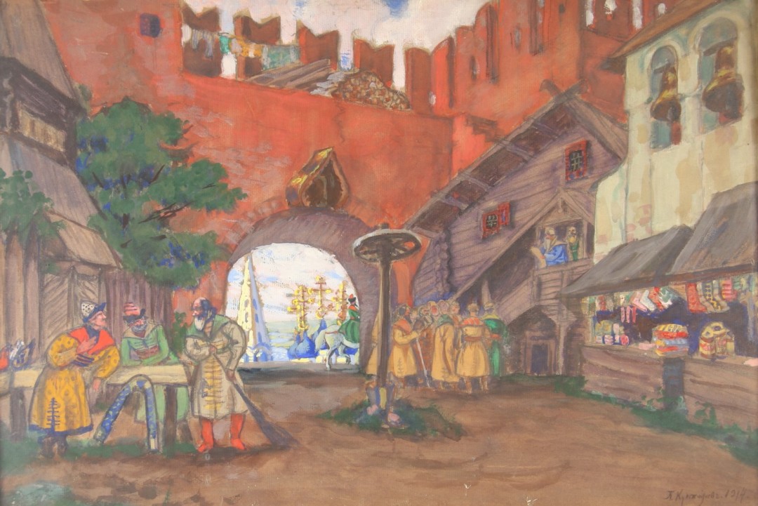 Б. Кустодиев, "Эскиз к пьесе Воевода (Сон на Волге)", 1914. Частное собрание, Петербург