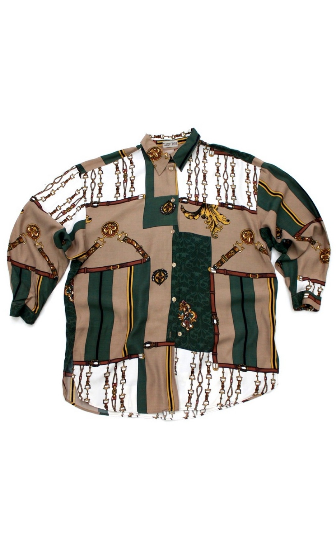 Блуза — с каноническим паттерном с геральдикой и ремешками, 44-46 размер, 1200 рублей («Зубы Христа»)