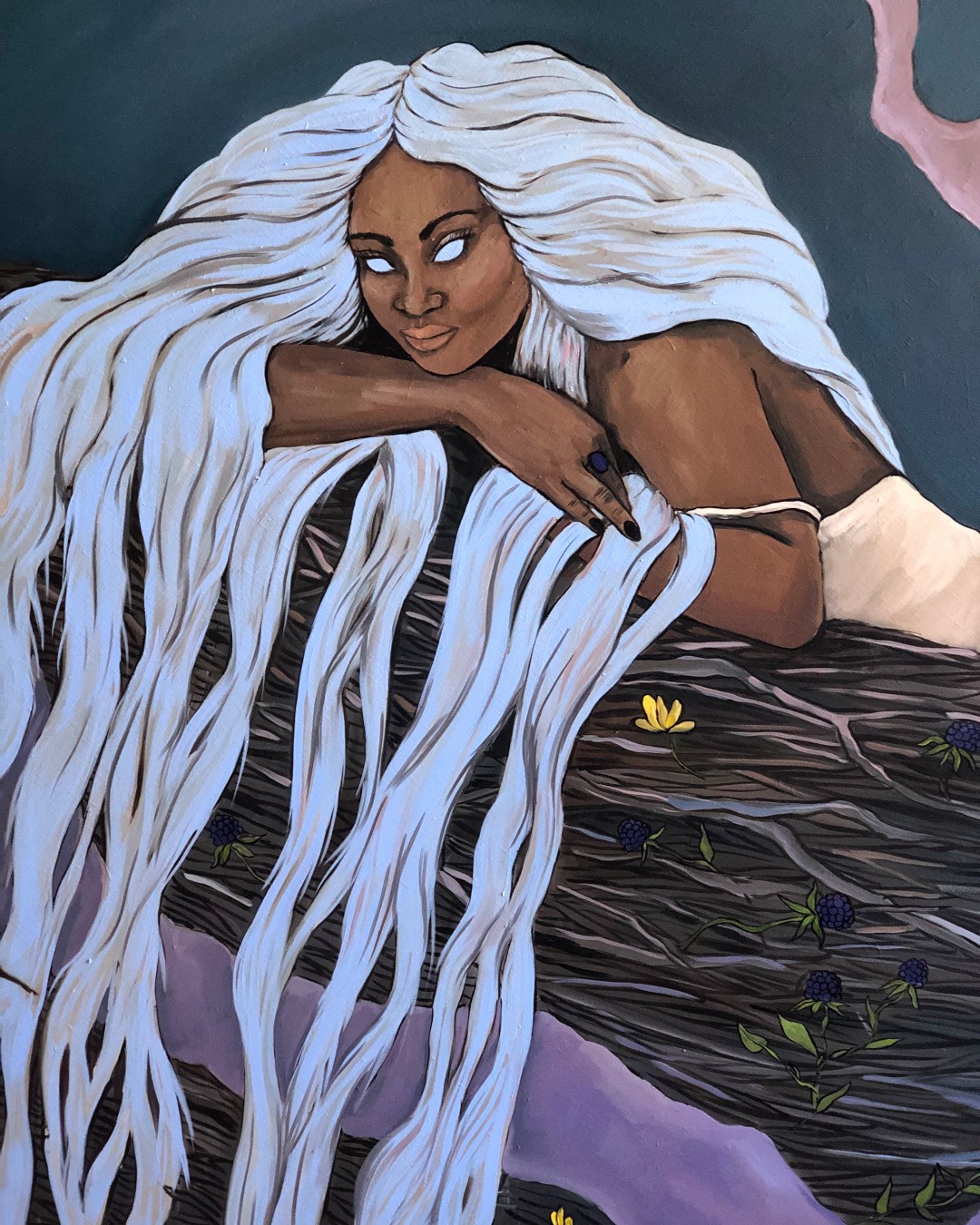 «По ту сторону реки» 100см, холст, масло, 2019 (фрагмент)