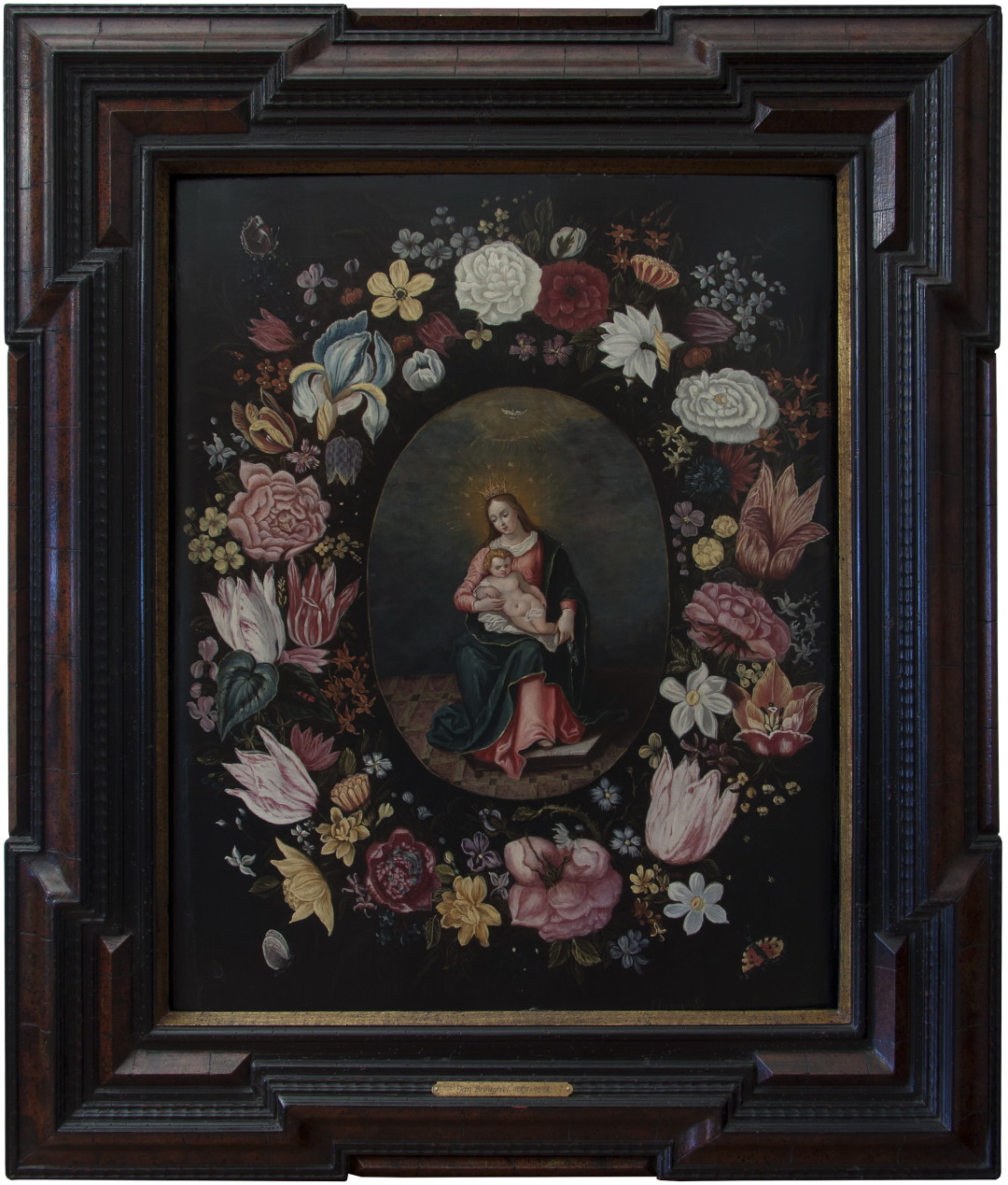 Ян Брейгель Младший «Мадонна с Младенцем и Святым Духом в венке из цветов», 1640-ые годы.