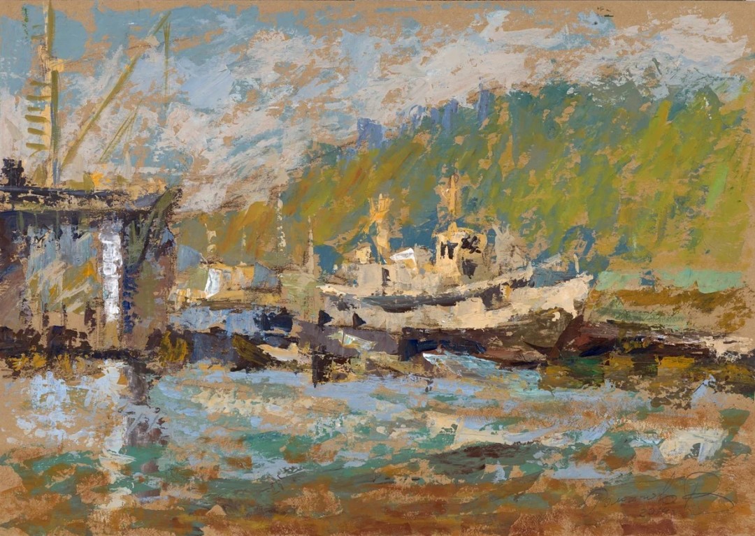 Романов В.И. Речной порт в Ханты-Мансийске. 2014. Бумага, акрил. ГФ-2957 (1)