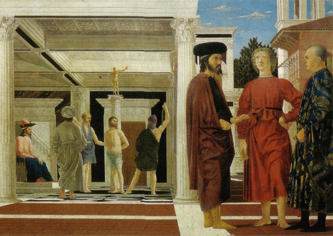 Пьеро Делла Франческа. Бичевание Христа, около 1470 года. Дерево, смешанная техника.