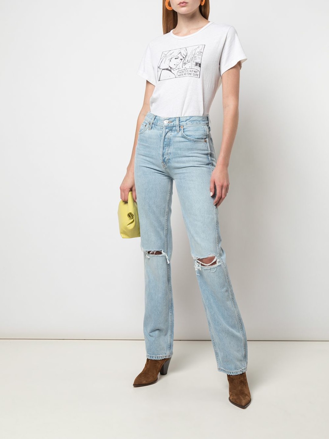 Женские прямые джинсы Re/Done с эффектом потертости и завышенной талией