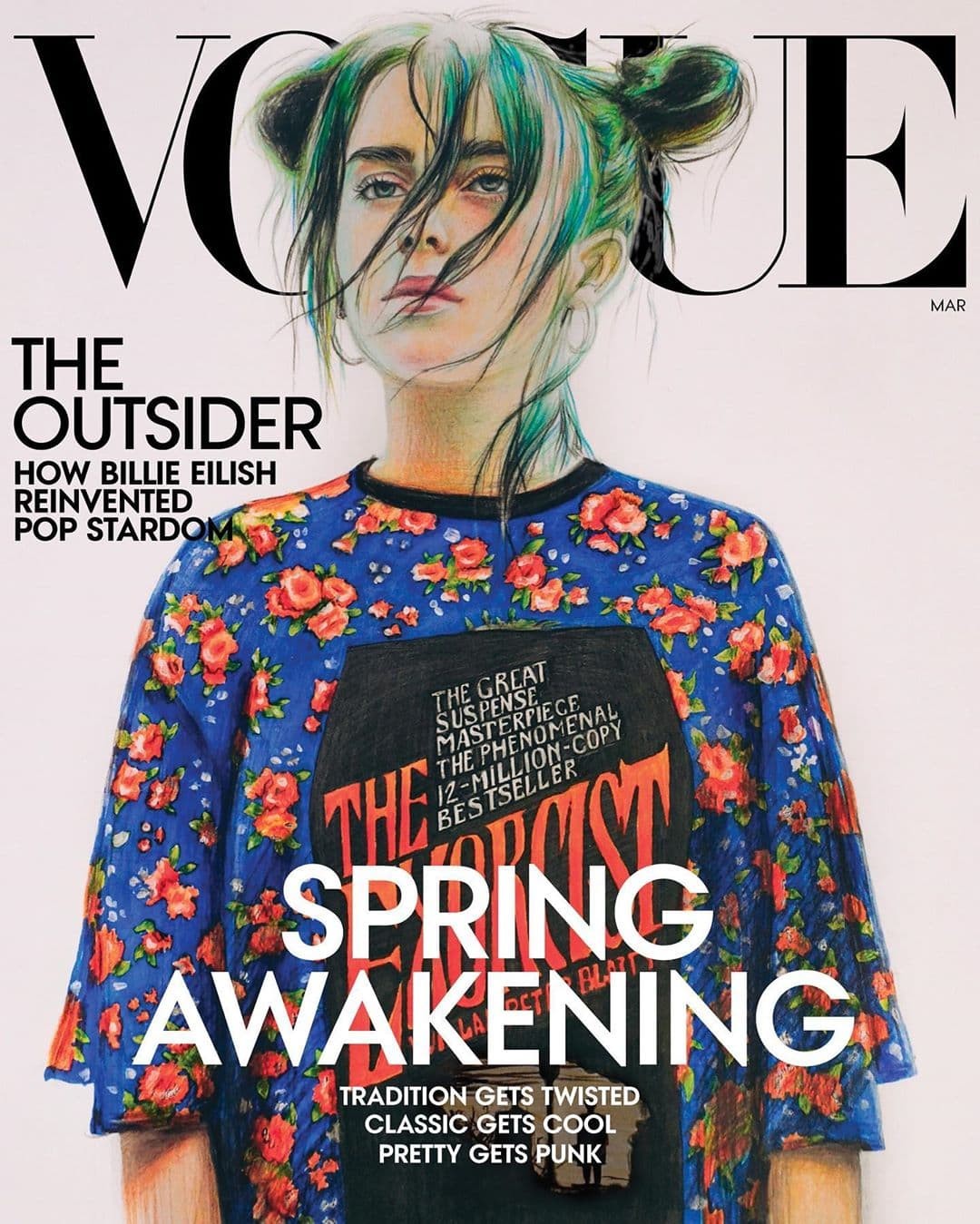 @voguemagazine Surprise! Vogue’s fourth exclusively digital cover features @billieeilish illustrated by 16-year-old Nastya Kovtun (@kovtunnnastya