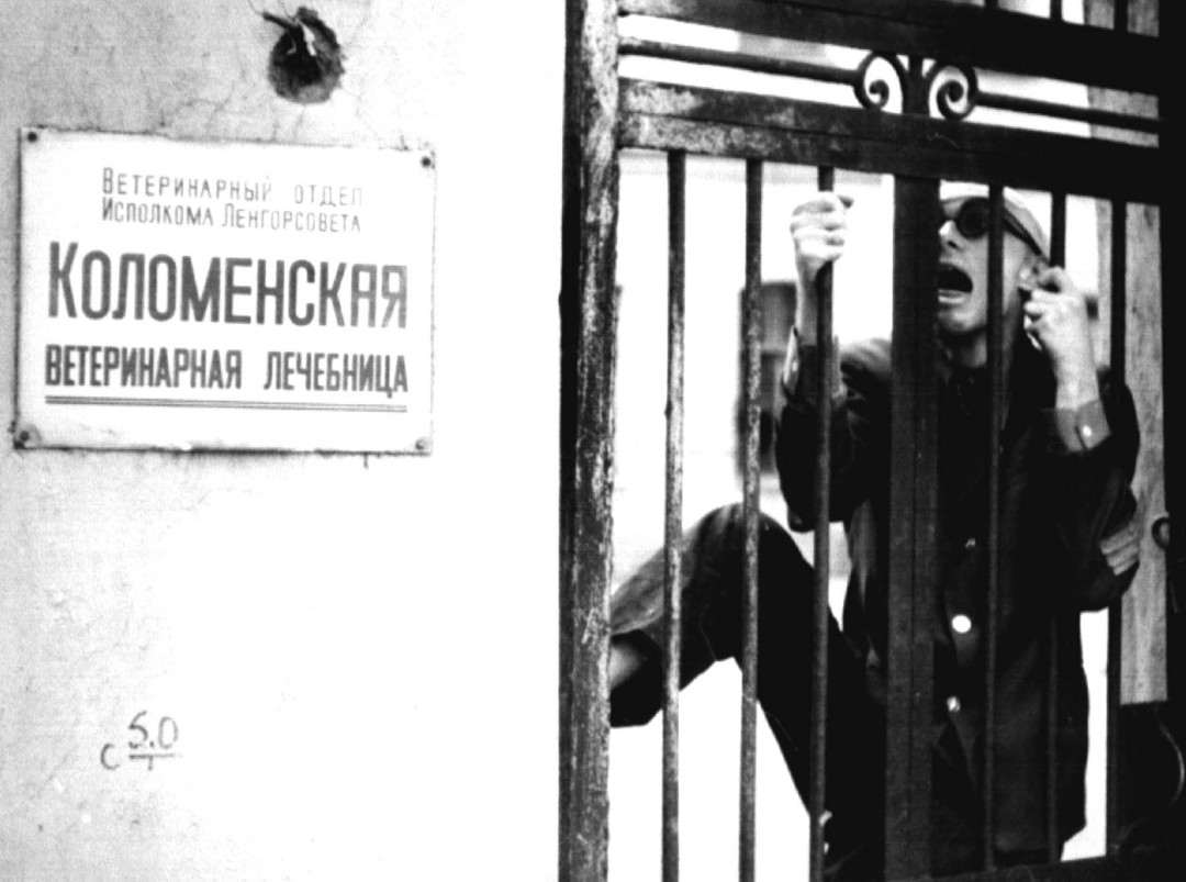 Мужчина у ветеринарной лечечебницы, Ленинград, 1979 год.