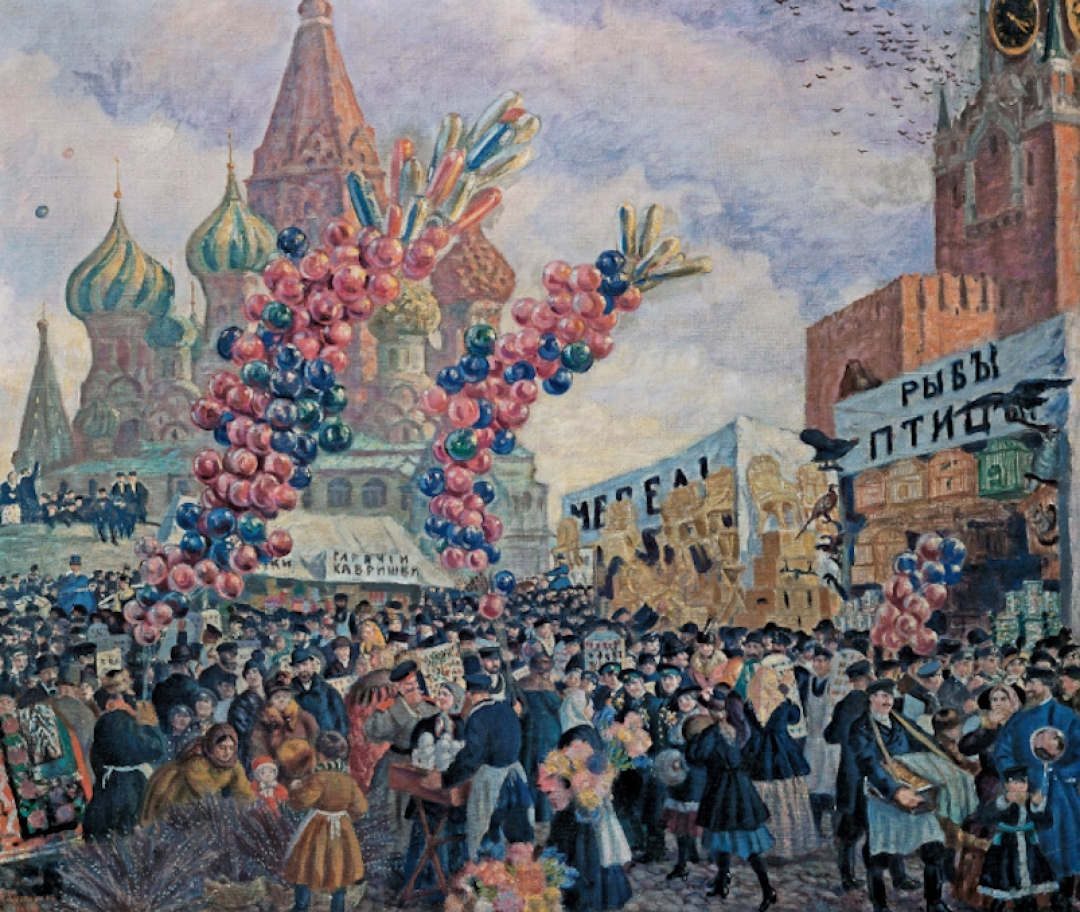 Борис Кустодиев. Вербный торг у Спасских ворот на Красной площади в Москве., 1917 год. Из собрания Государственного Русского музея