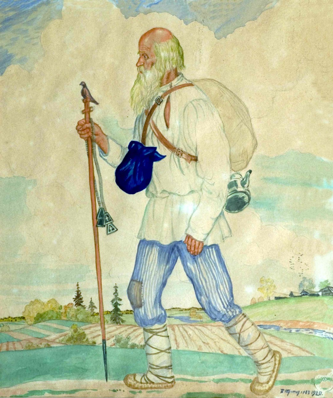Кустодиев Борис Михайлович. Странник. Из серии акварелей Русь. Русские типы. Из собрания KGallery