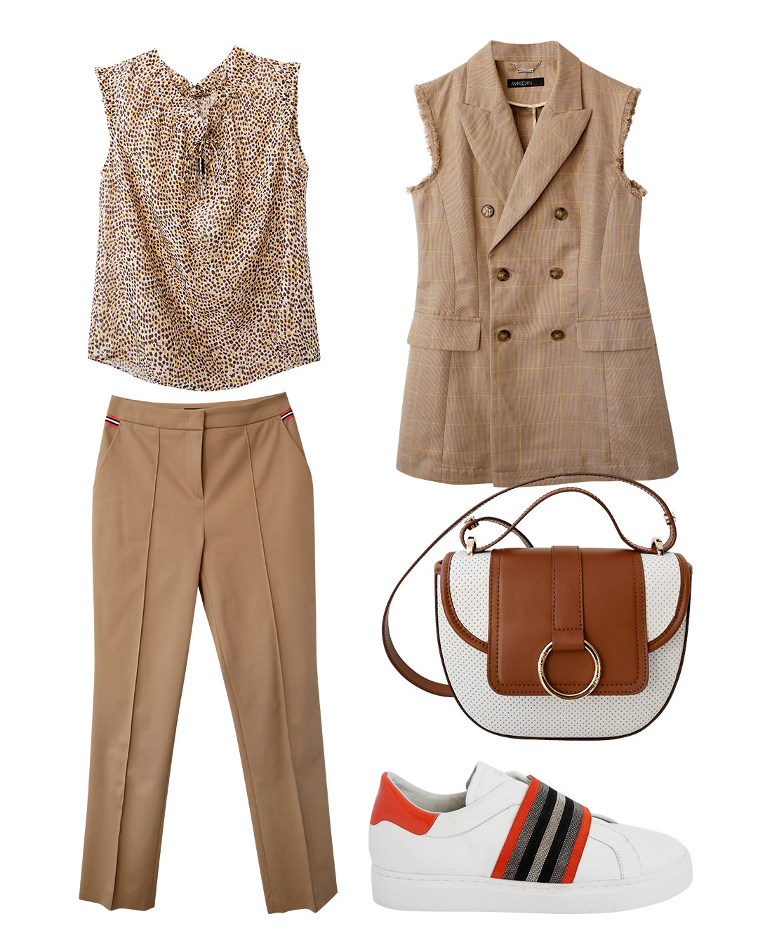 Жилет, блуза и брюки, все – Marc Cain, сумка Marc Cain, сникерсы Steffen Schraut