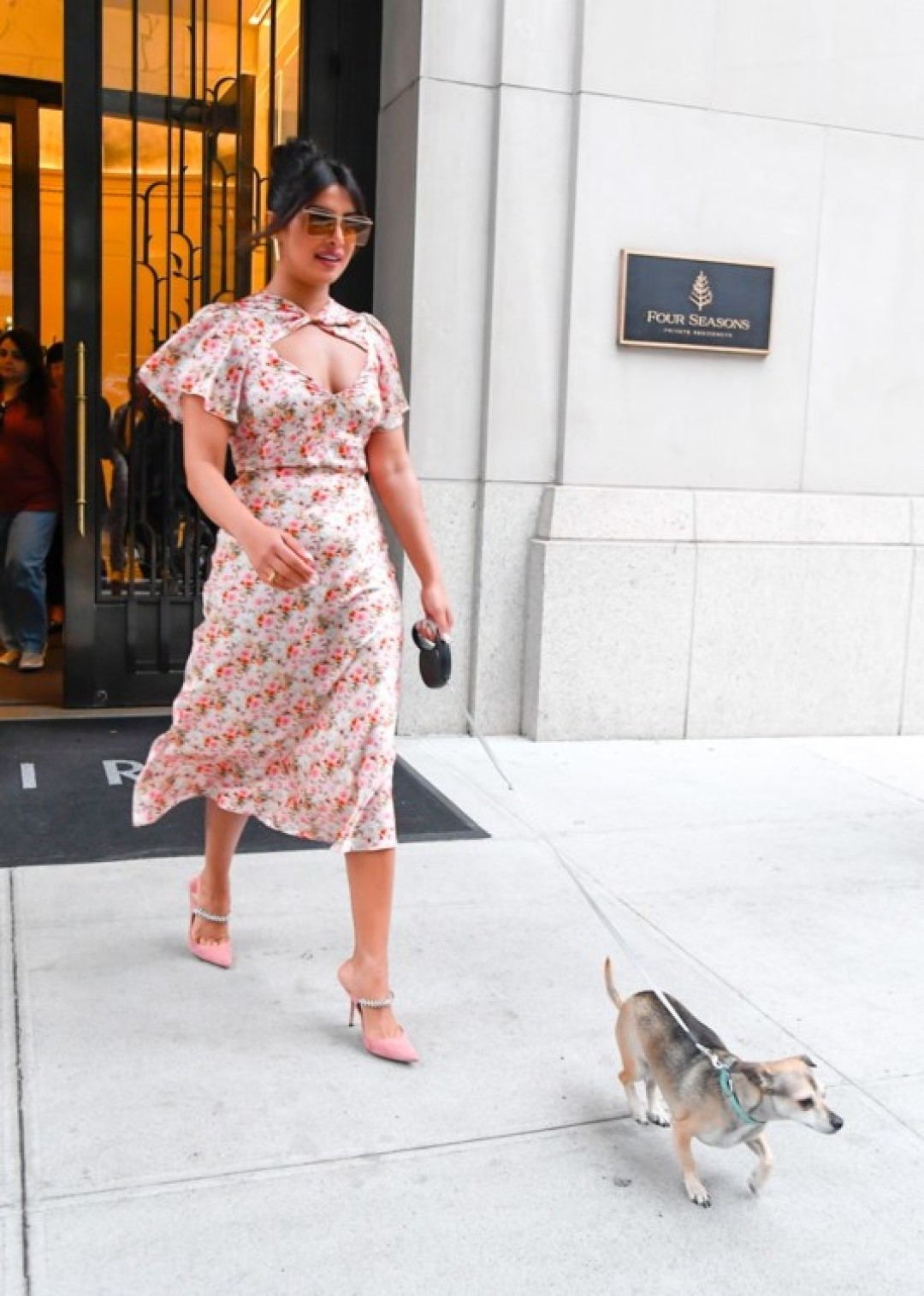 Приянка Чопра на прогулке с собакой, 2019.
