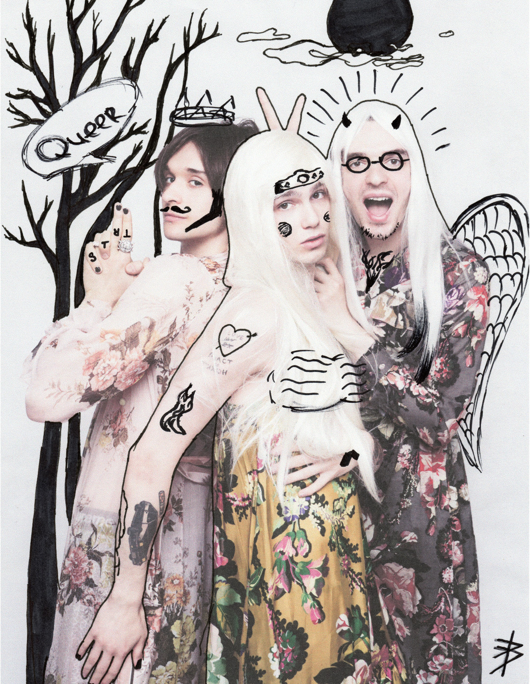 Глеб Костин. На Глебе Костине — платье Zimmermann (ДЛТ); на Иване Бойко — платье Dries Van Noten (ДЛТ); на Иване Акуре — платье Dries Van Noten (ДЛТ)