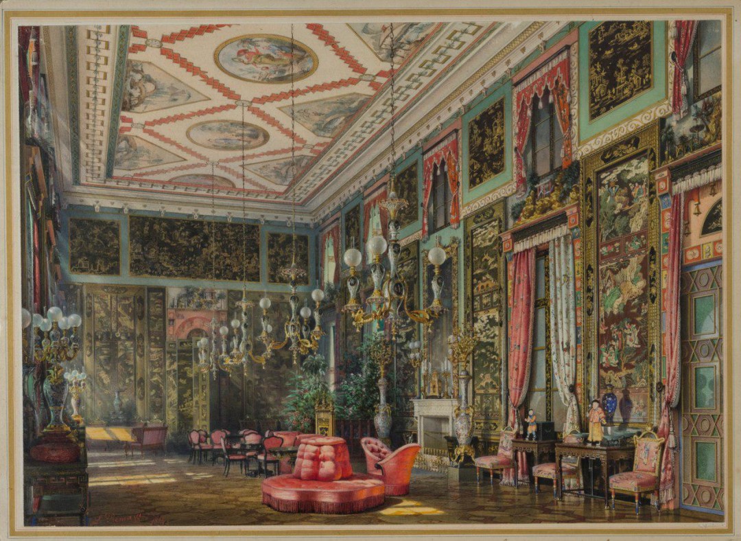 Луиджи Премацци. Китайский зал в Большом Царскосельском дворце. Акварель. 1854